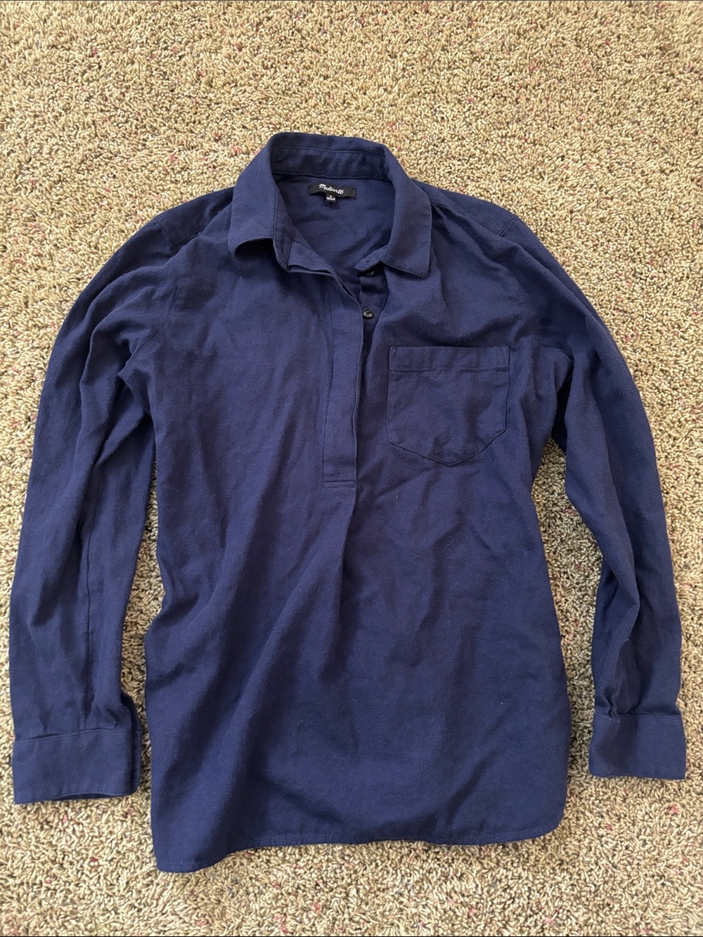 Madewell Flannel Classic Ex-Boyfriend Cotton Button-Back Shirt Navy Blue Small